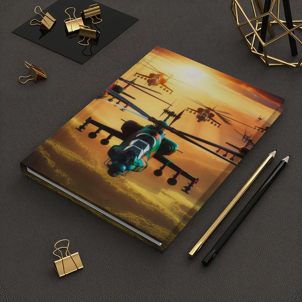 Attack Helicopters Flying Over Golden Sunset – Notebooks