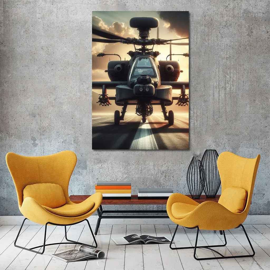 Apache Attack Helicopter Runway Dramatic Sky – Wall Art