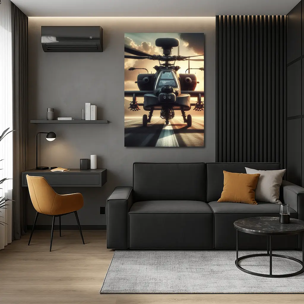 Apache Attack Helicopter Runway Dramatic Sky – Wall Art