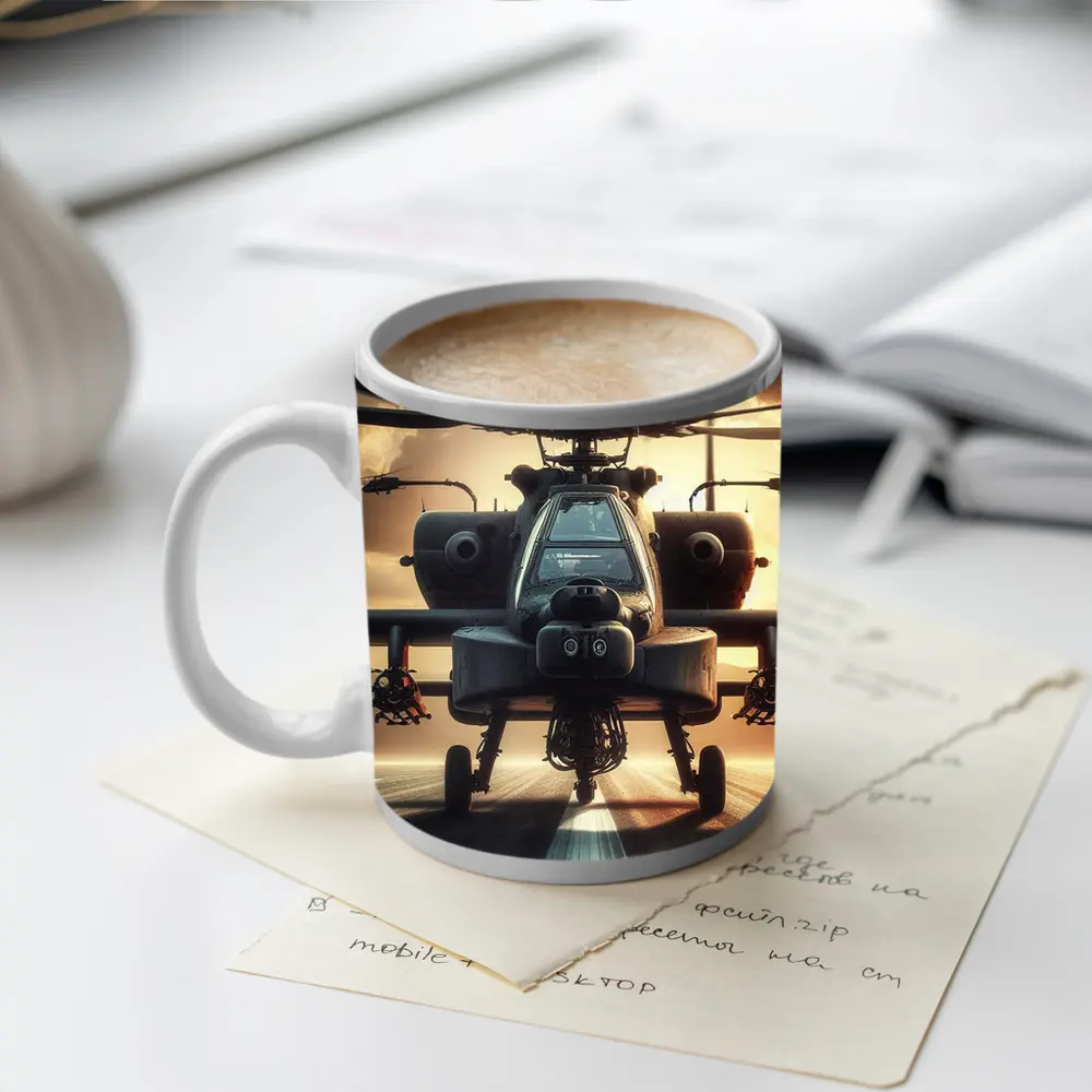 Apache Attack Helicopter Runway Dramatic Sky – Mugs