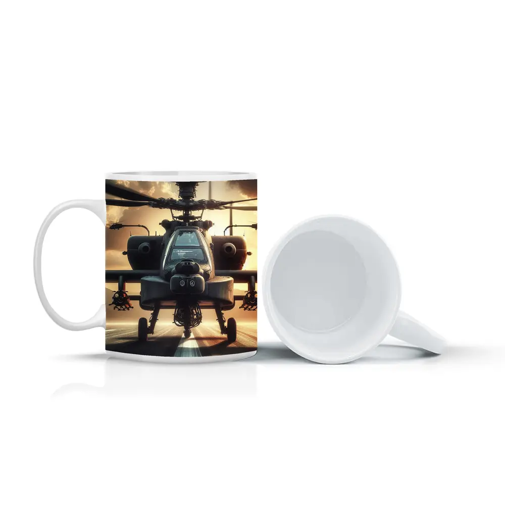 Apache Attack Helicopter Runway Dramatic Sky – Mugs