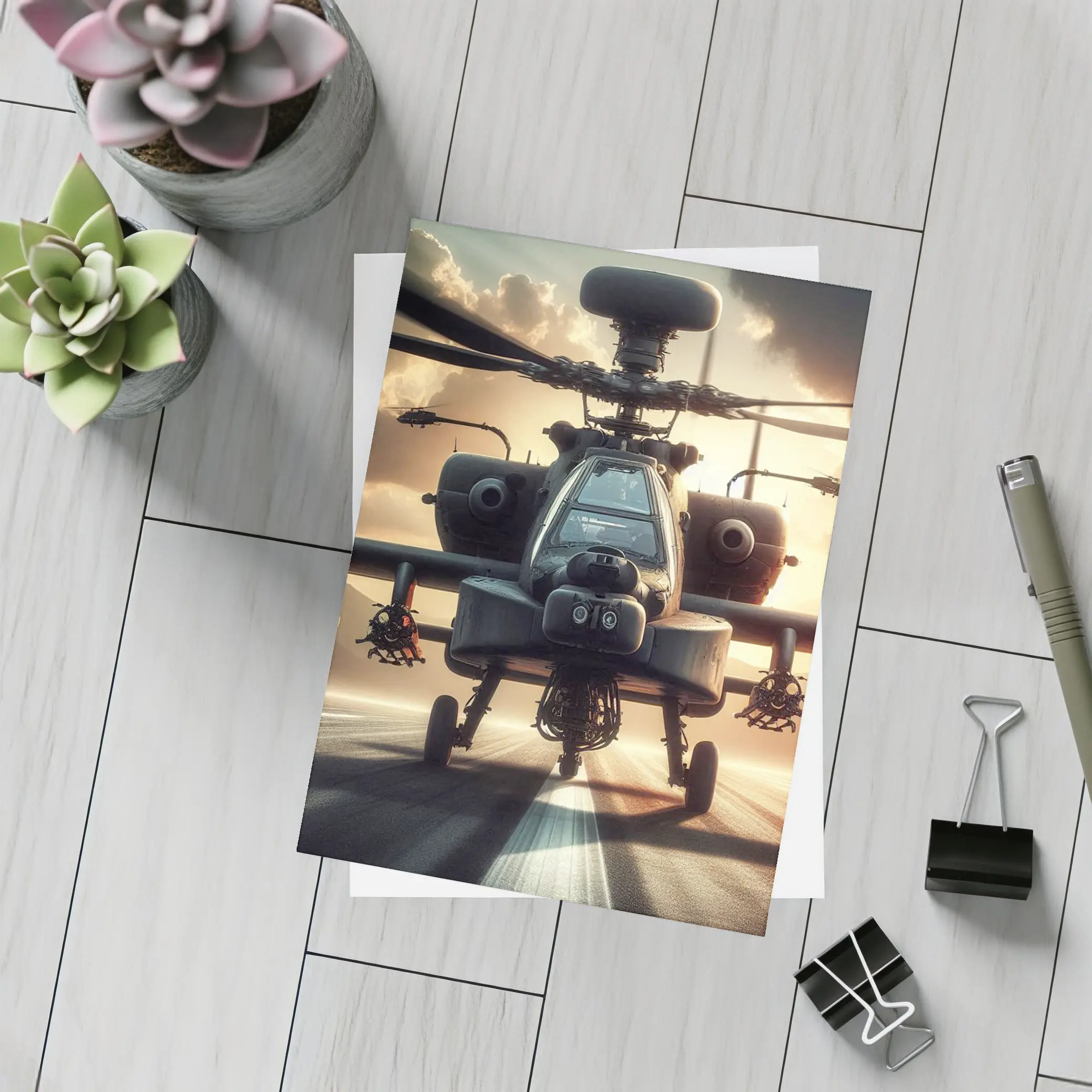 Apache Attack Helicopter Runway Dramatic Sky – Postcards