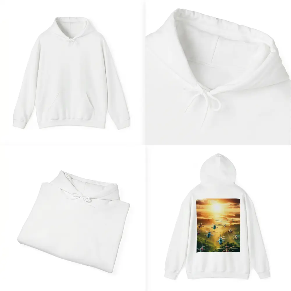 Military Helicopters Flying Over Jungle Sunset – Hoodies