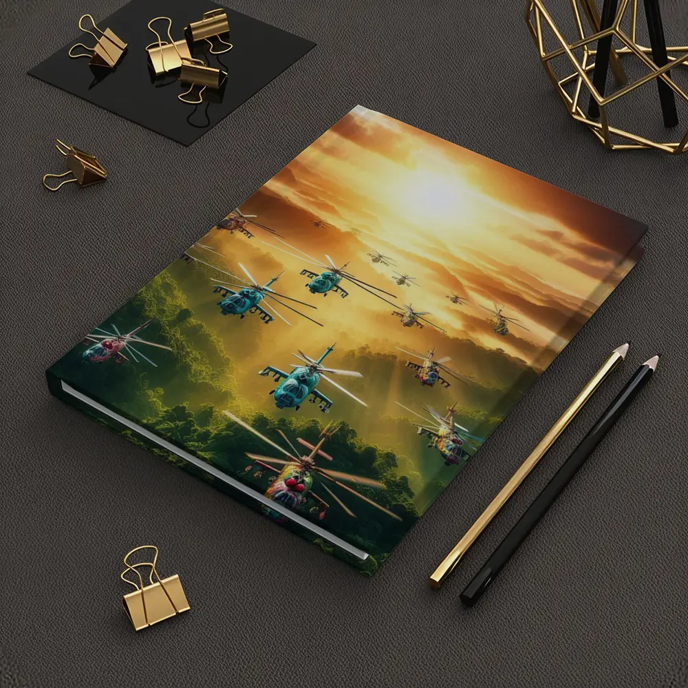 Military Helicopters Flying Over Jungle Sunset – Notebooks