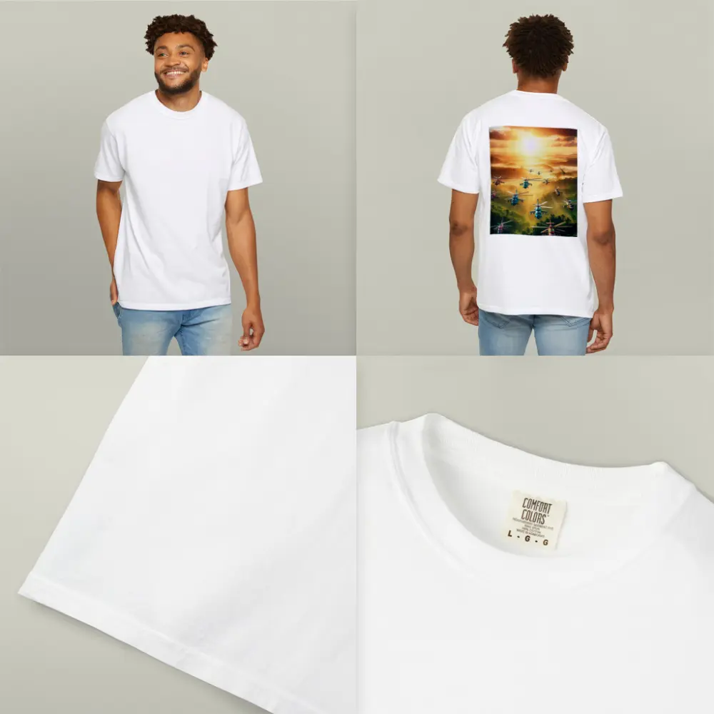 Military Helicopters Flying Over Jungle Sunset – T-Shirts