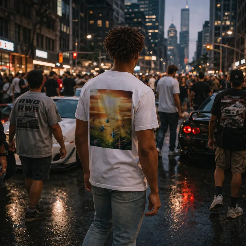 Military Helicopters Flying Over Jungle Sunset – T-Shirts