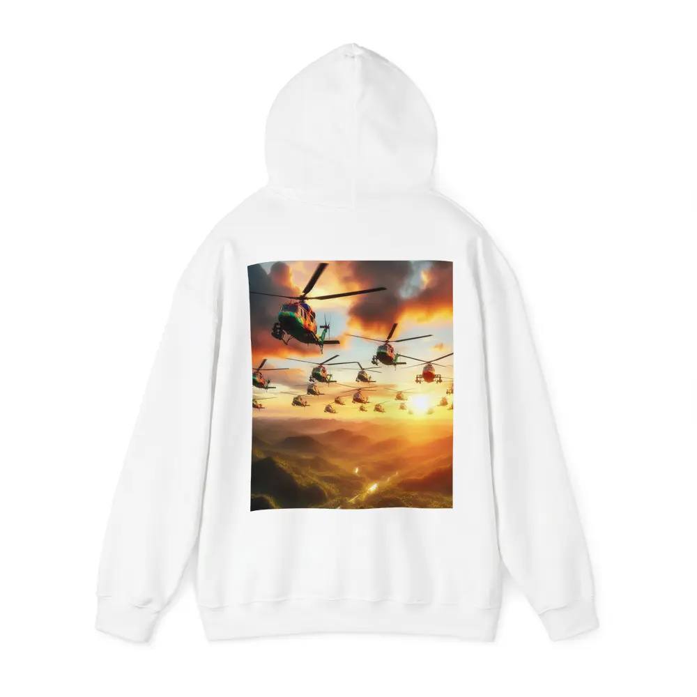 Military Helicopters Flying Over Jungle Sunset – Hoodies