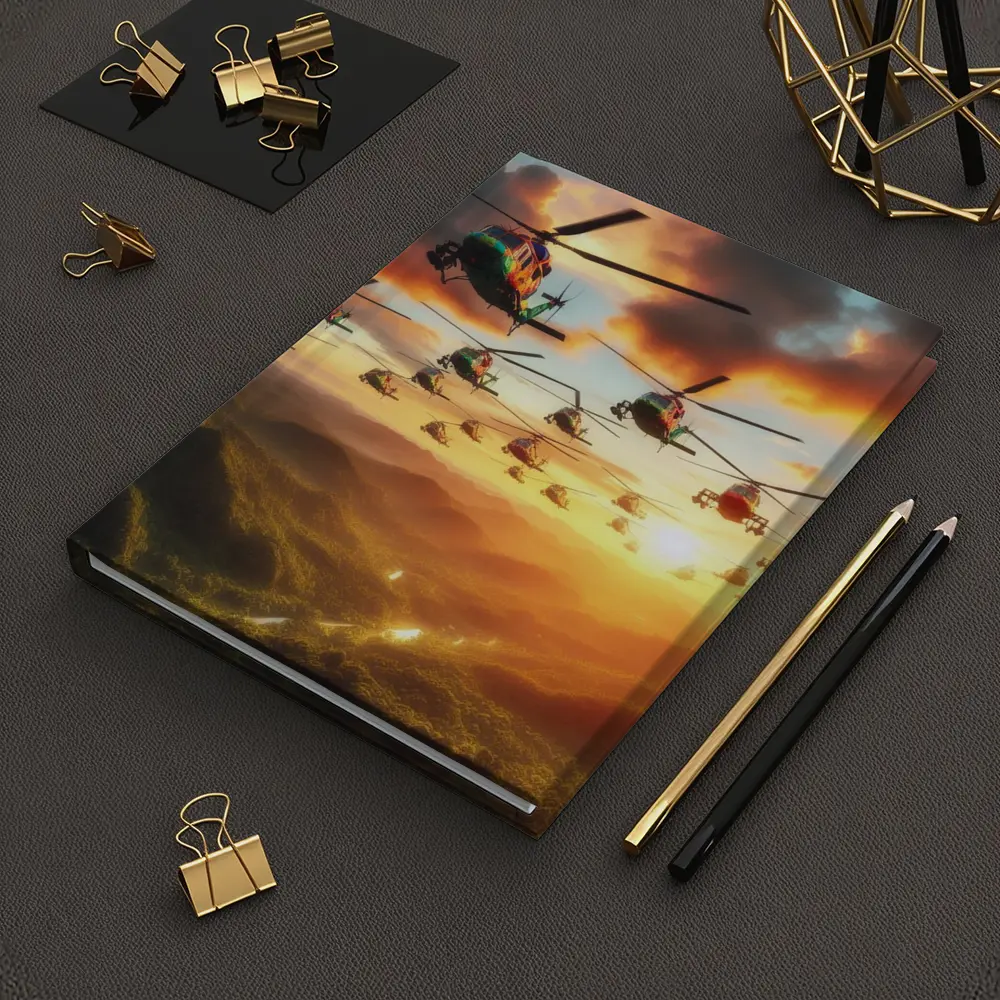Military Helicopters Flying Over Jungle Sunset – Notebooks