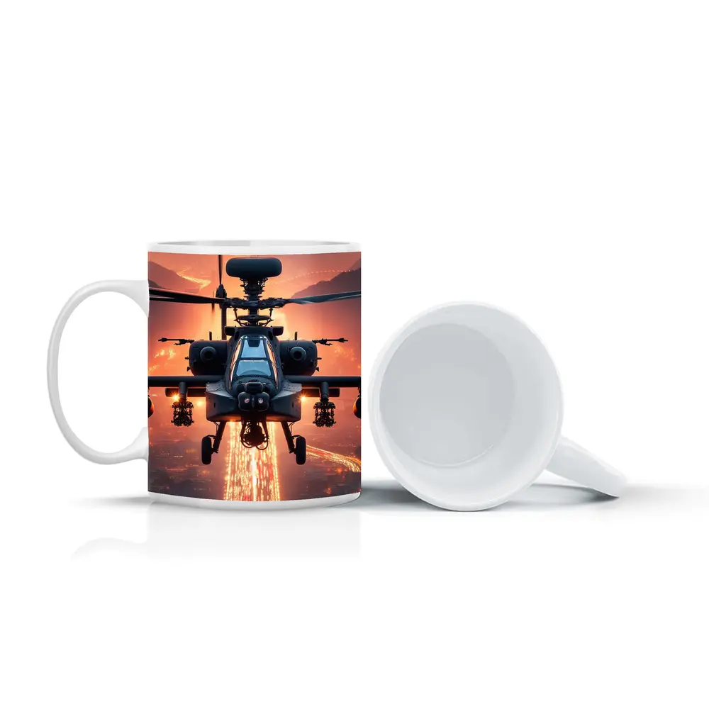 Apache Attack Helicopter Glowing City Sunset – Mugs