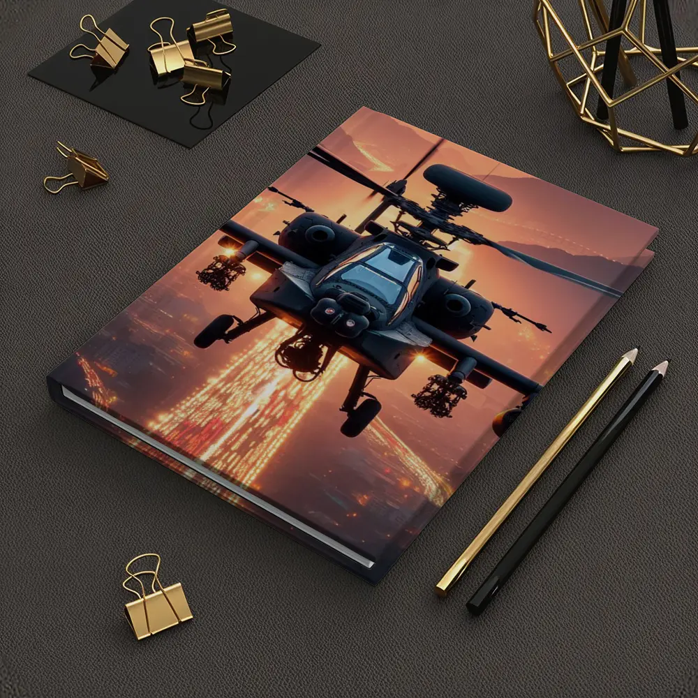 Apache Attack Helicopter Glowing City Sunset – Notebooks
