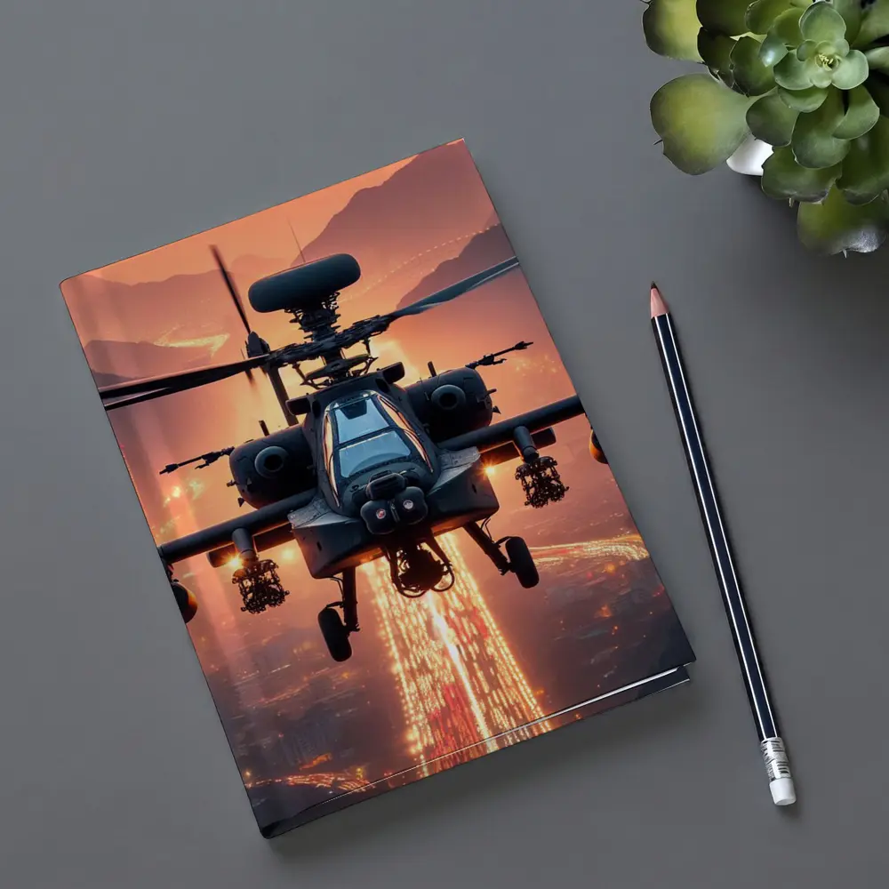 Apache Attack Helicopter Glowing City Sunset – Notebooks