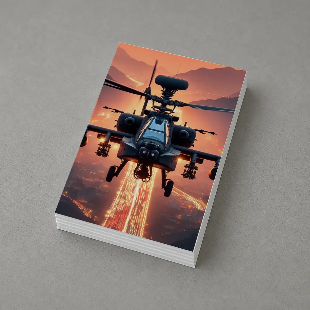 Apache Attack Helicopter Glowing City Sunset – Postcards