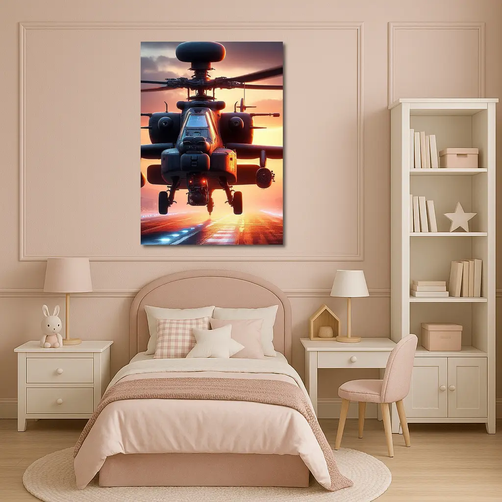 Apache Attack Helicopter Sunset Runway – Wall Art