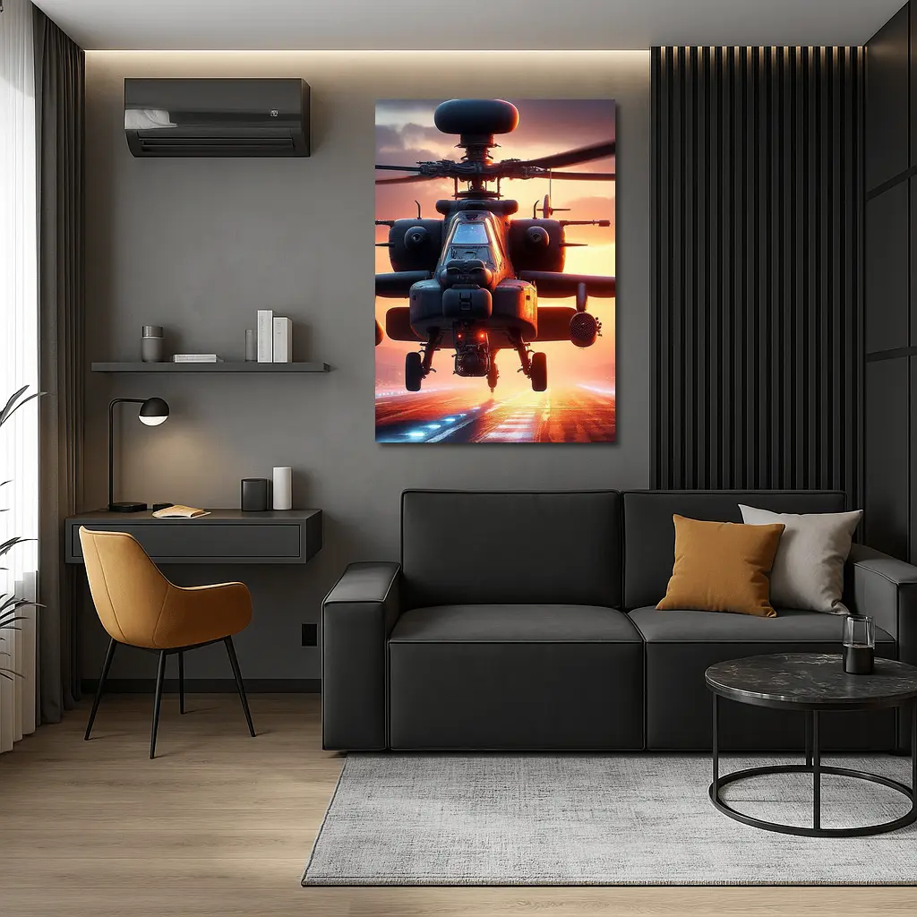 Apache Attack Helicopter Sunset Runway – Wall Art