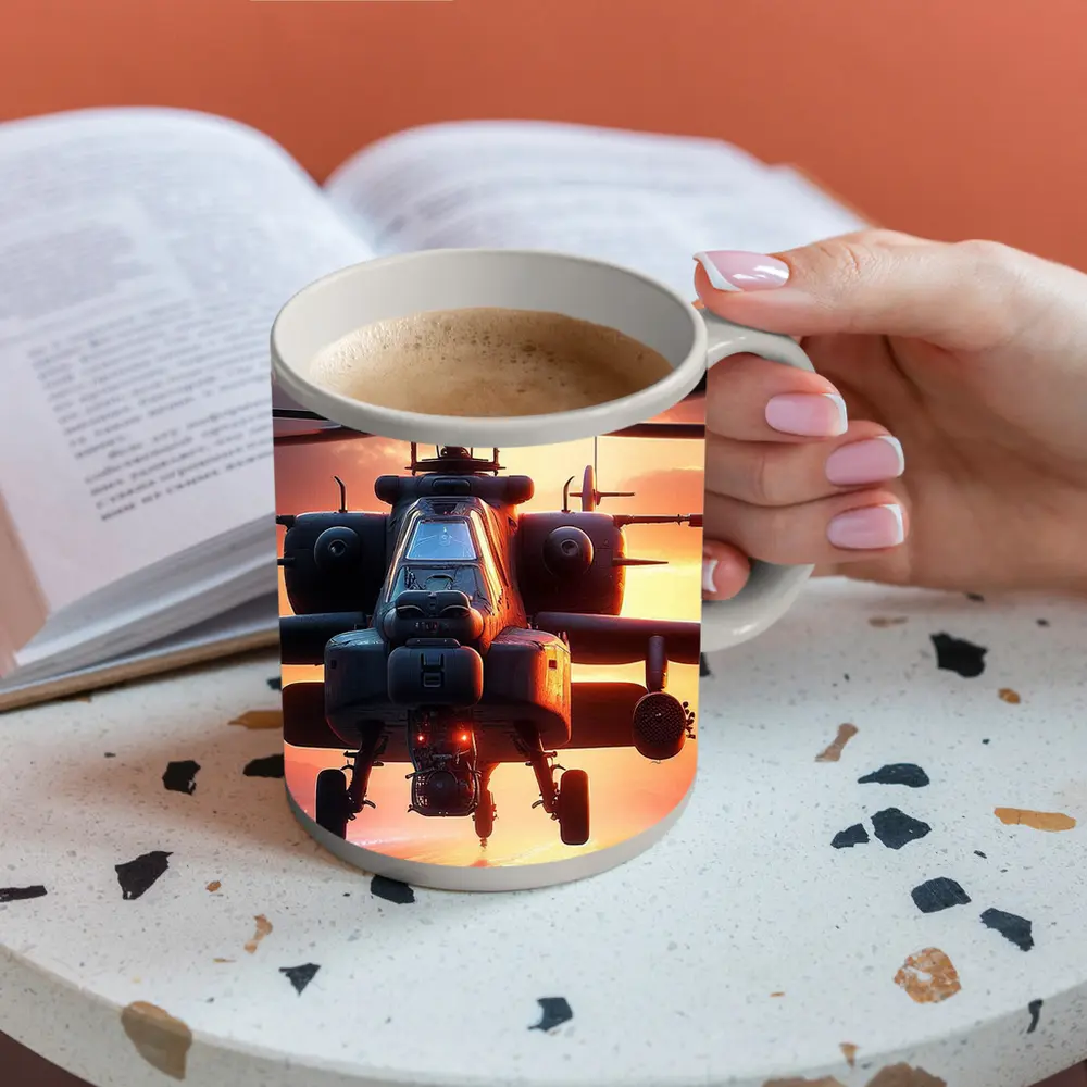 Apache Attack Helicopter Sunset Runway – Mugs