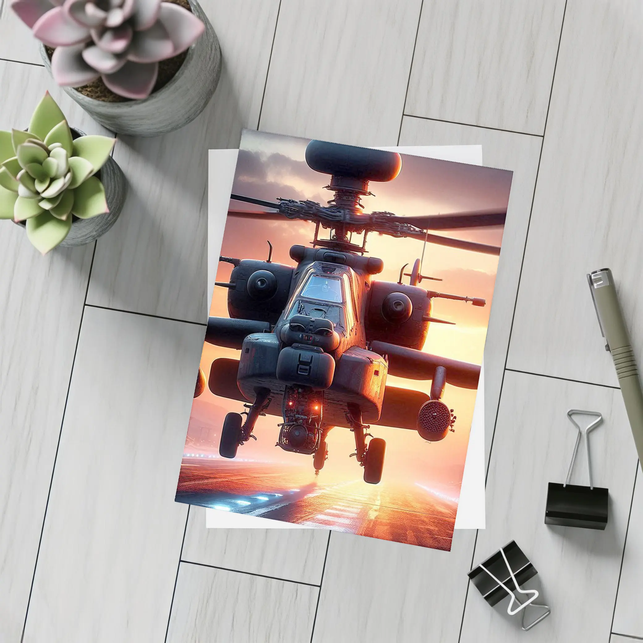 Apache Attack Helicopter Sunset Runway – Postcards