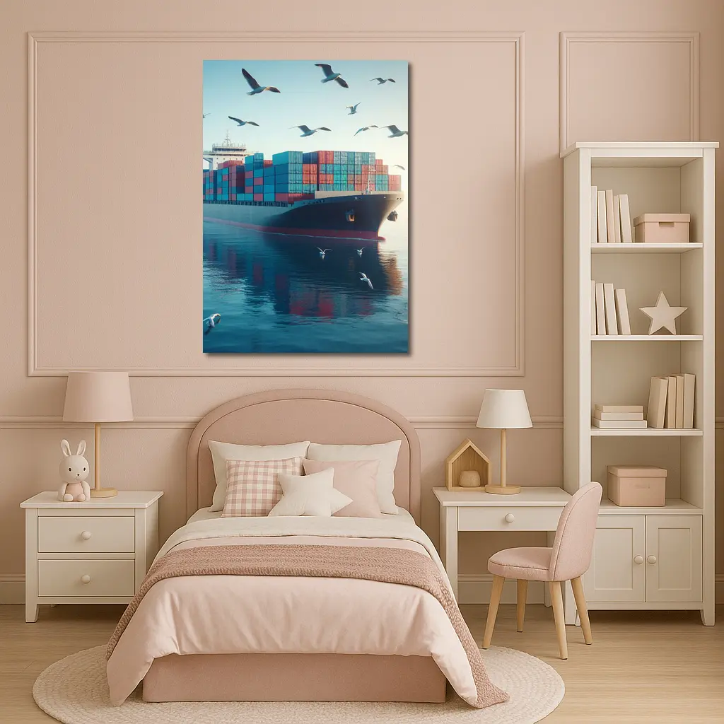 Container Ship Sailing Calm Blue Ocean Waters – Wall Art