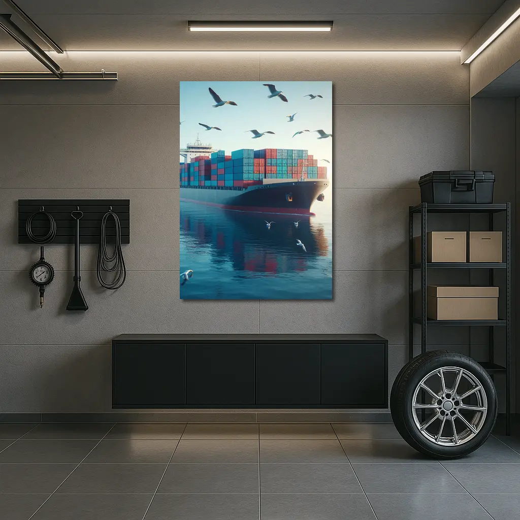 Container Ship Sailing Calm Blue Ocean Waters – Wall Art