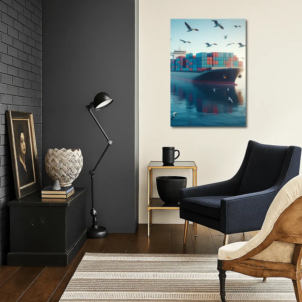 Container Ship Sailing Calm Blue Ocean Waters – Wall Art