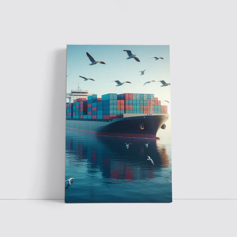 Container Ship Sailing Calm Blue Ocean Waters – Wall Art
