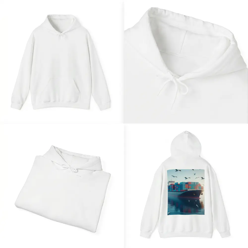 Container Ship Sailing Calm Blue Ocean Waters – Hoodies