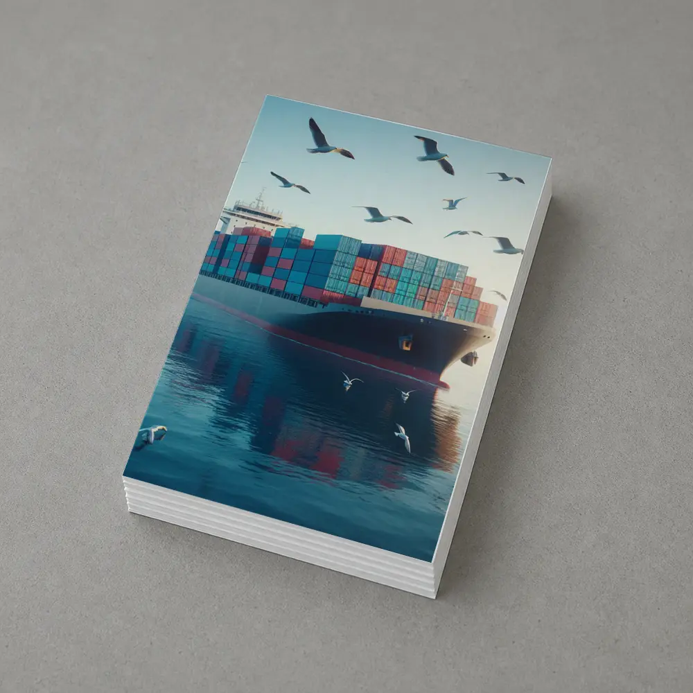 Container Ship Sailing Calm Blue Ocean Waters – Postcards