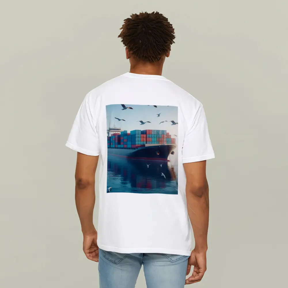 Container Ship Sailing Calm Blue Ocean Waters – T-Shirts