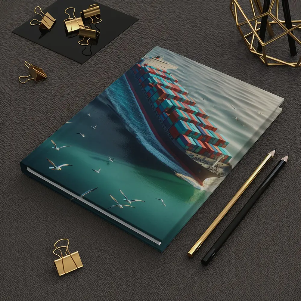 Container Ship Sailing Teal Ocean With Seagulls – Notebooks