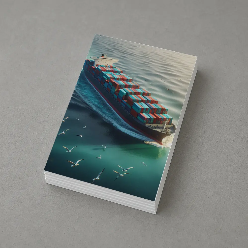 Container Ship Sailing Teal Ocean With Seagulls – Postcards