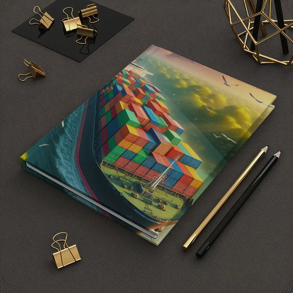 Container Ship Sailing Through Green Canal – Notebooks