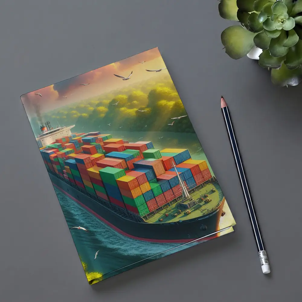 Container Ship Sailing Through Green Canal – Notebooks