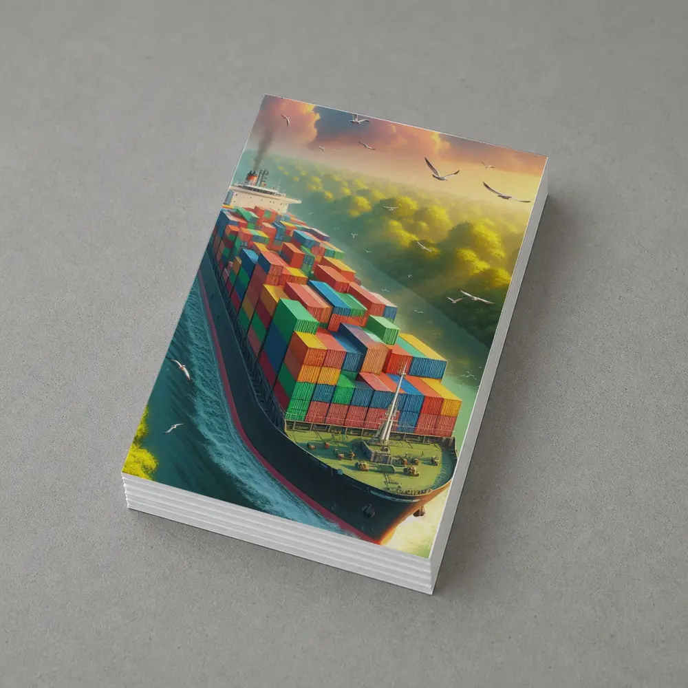 Container Ship Sailing Through Green Canal – Postcards