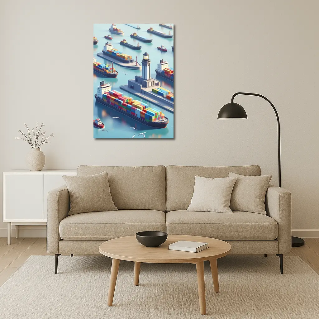 Container Ships Harbor Lighthouse Isometric Art – Wall Art