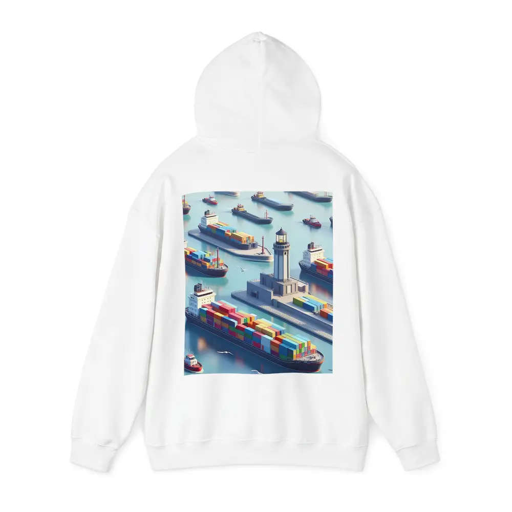 Container Ships Harbor Lighthouse Isometric Art – Hoodies