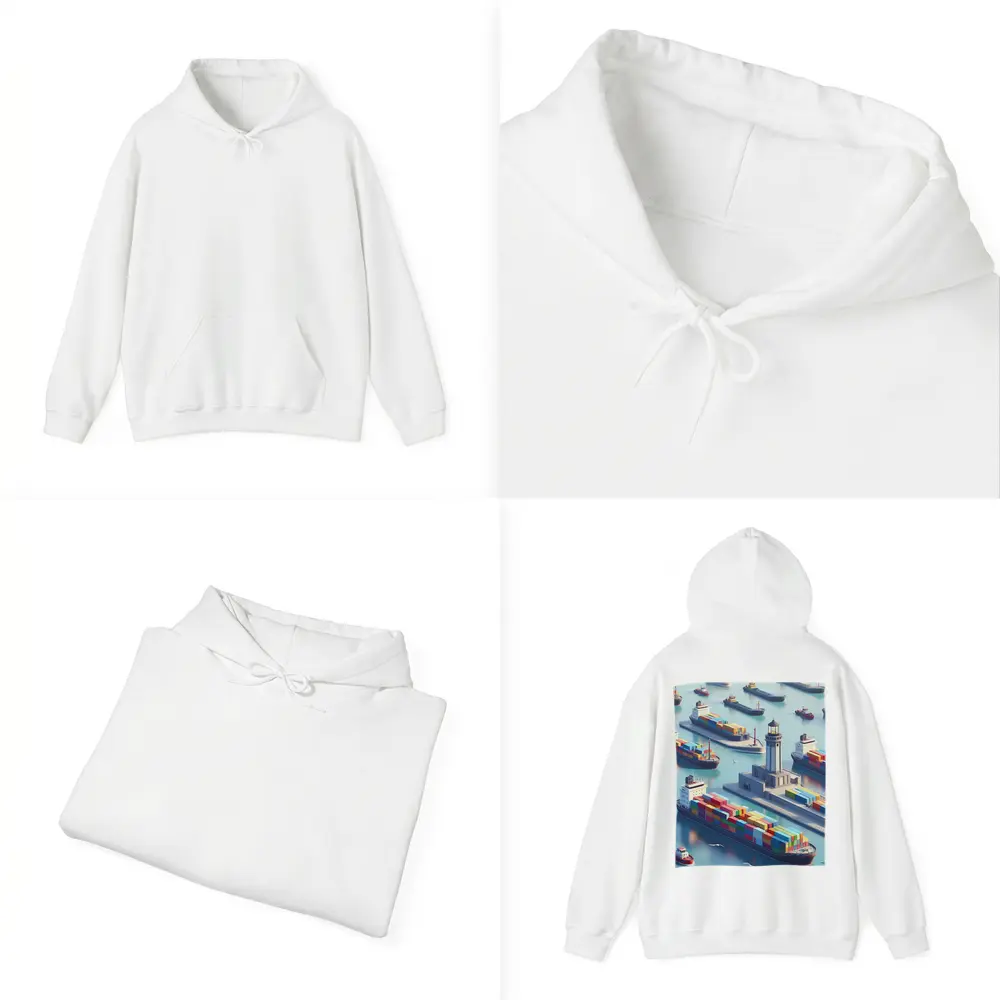 Container Ships Harbor Lighthouse Isometric Art – Hoodies