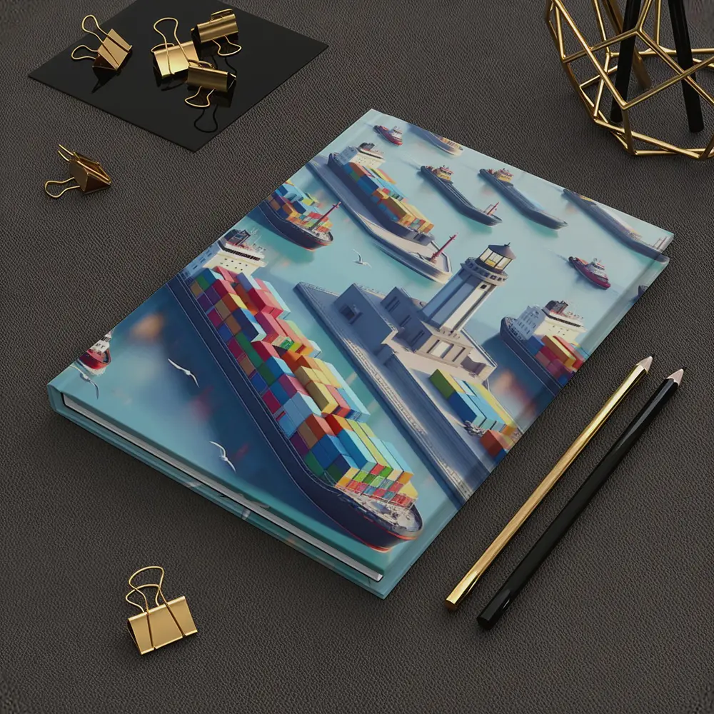 Container Ships Harbor Lighthouse Isometric Art – Notebooks