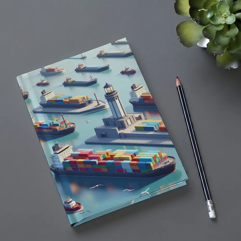 Container Ships Harbor Lighthouse Isometric Art – Notebooks
