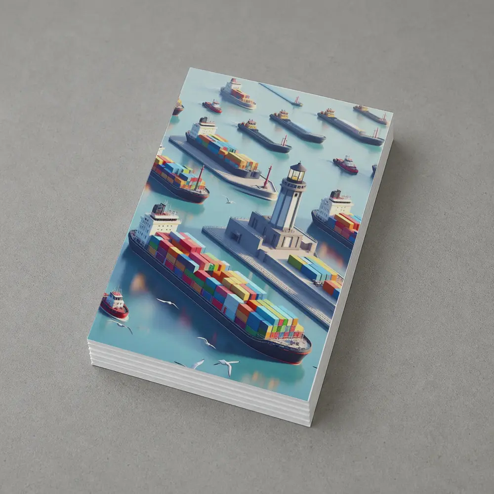 Container Ships Harbor Lighthouse Isometric Art – Postcards