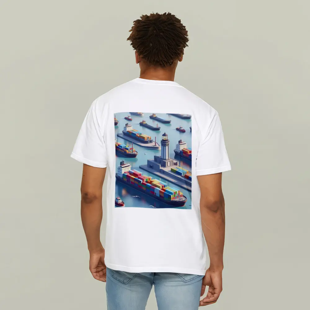 Container Ships Harbor Lighthouse Isometric Art – T-Shirts