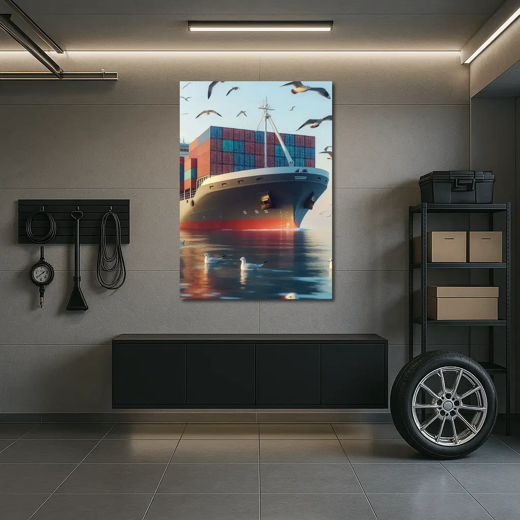 Container Ship Sailing With Seagulls Above – Wall Art