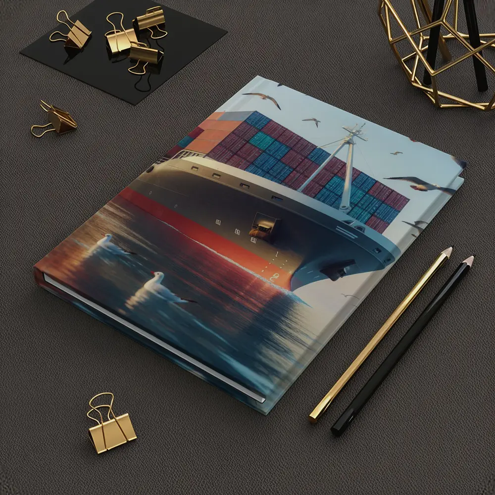 Container Ship Sailing With Seagulls Above – Notebooks