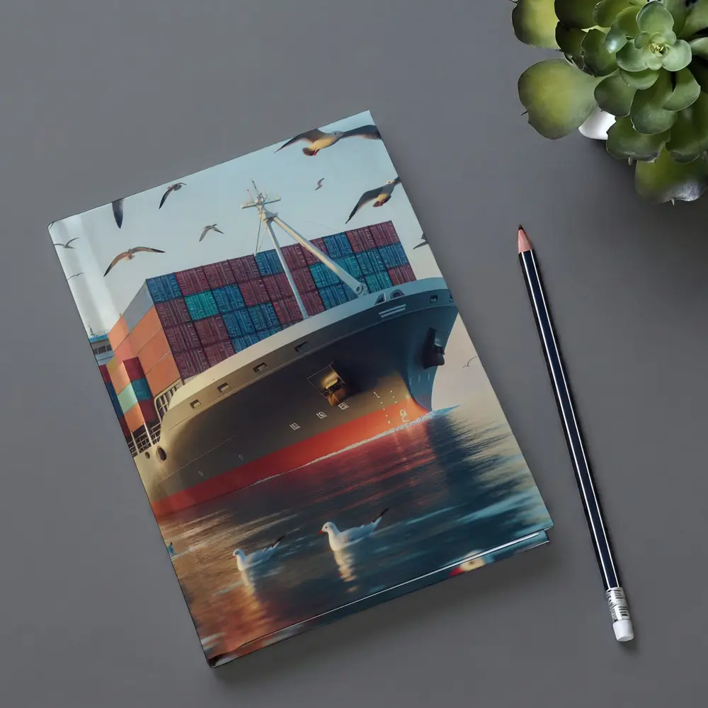 Container Ship Sailing With Seagulls Above – Notebooks