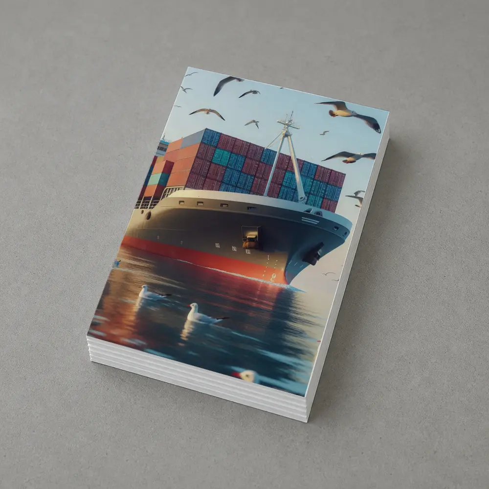 Container Ship Sailing With Seagulls Above – Postcards