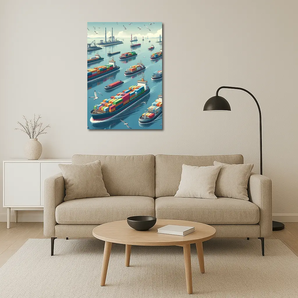 Container Ships Busy Harbor Industrial Port Scene – Wall Art