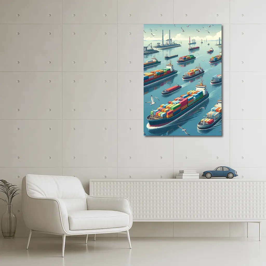Container Ships Busy Harbor Industrial Port Scene – Wall Art
