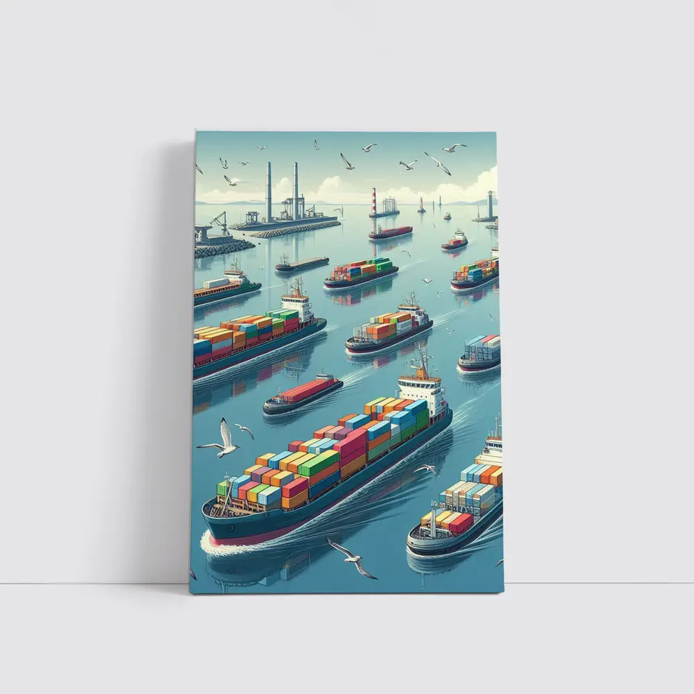 Container Ships Busy Harbor Industrial Port Scene – Wall Art