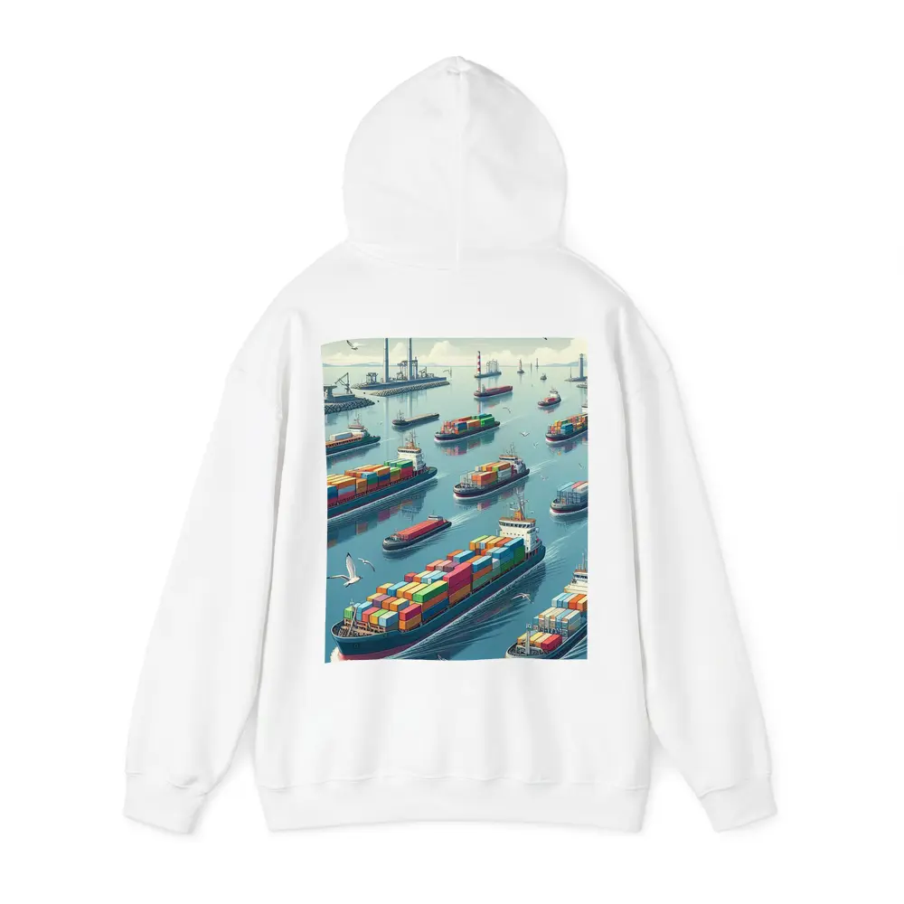 Container Ships Busy Harbor Industrial Port Scene – Hoodies