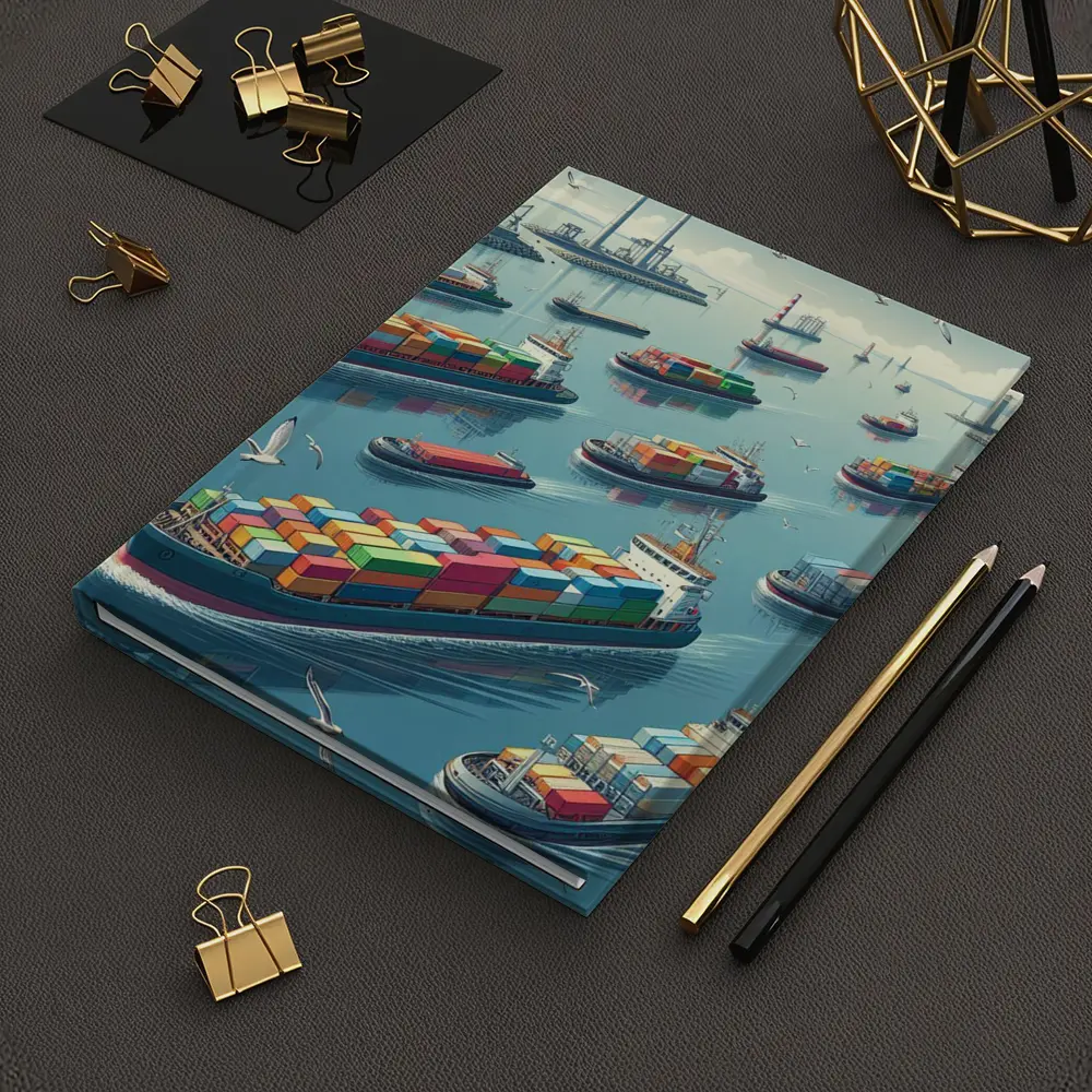 Container Ships Busy Harbor Industrial Port Scene – Notebooks