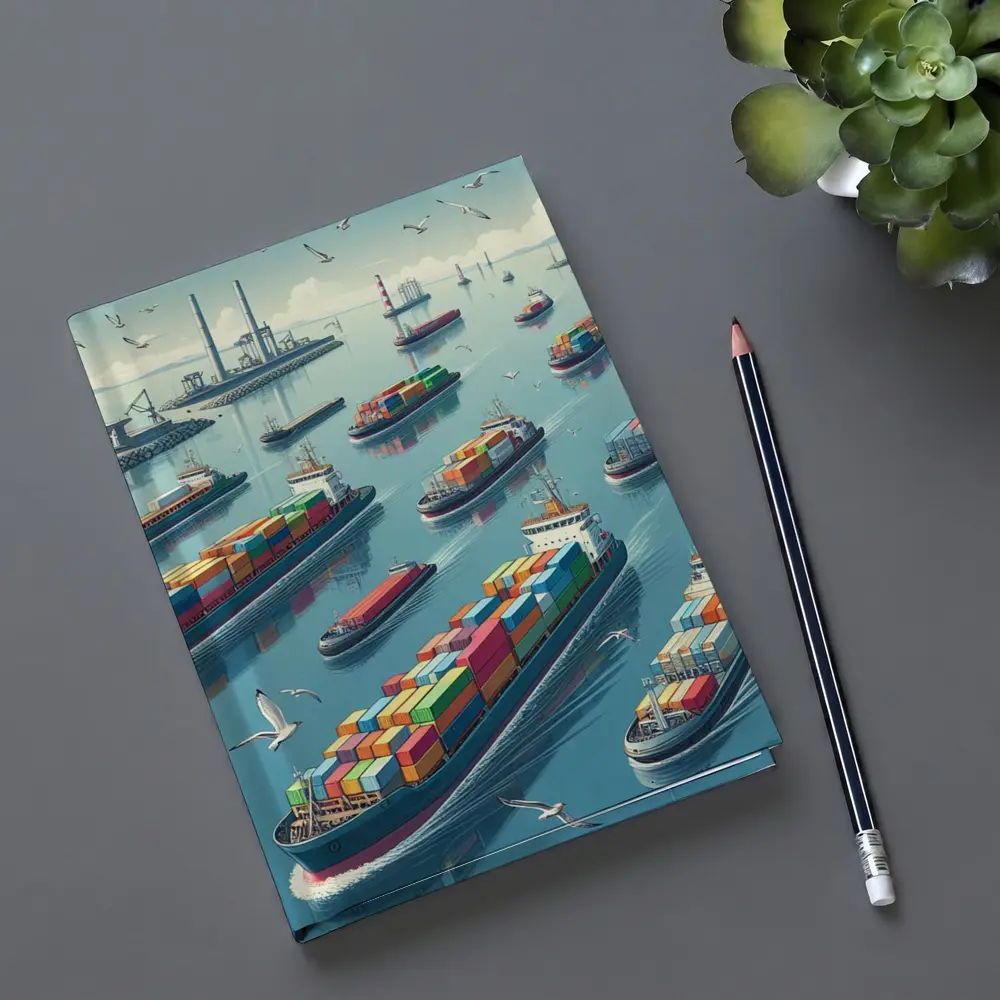Container Ships Busy Harbor Industrial Port Scene – Notebooks