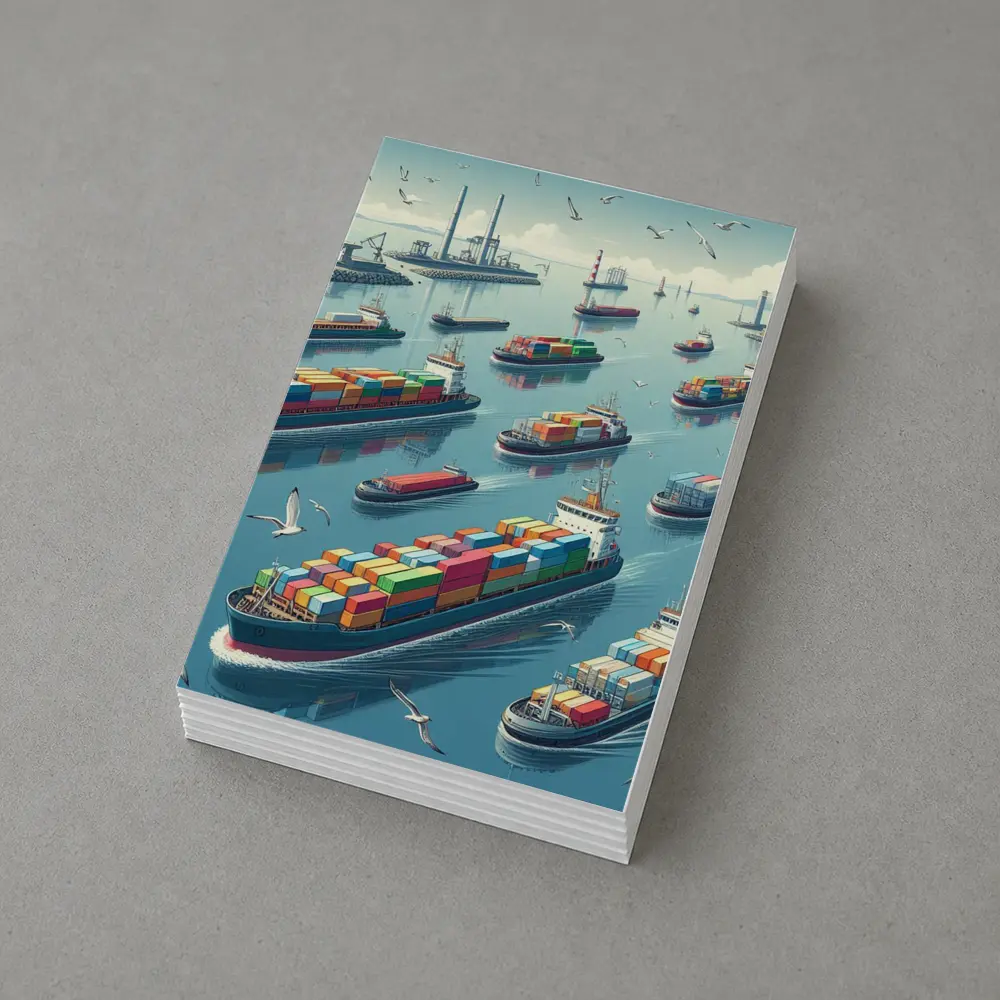 Container Ships Busy Harbor Industrial Port Scene – Postcards